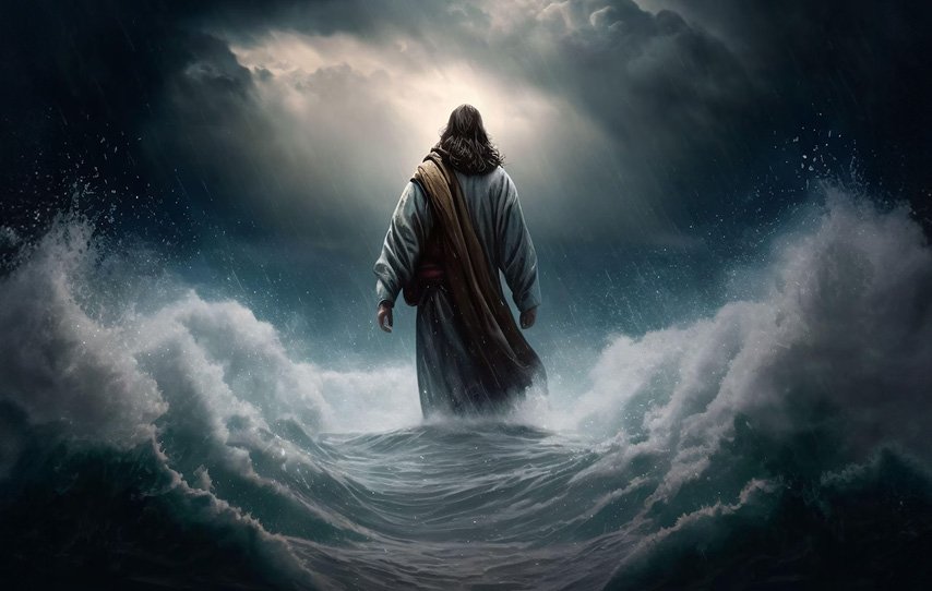 Jesus anda na tempestade sobre as águas